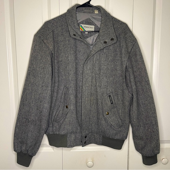 Vintage Members Only By Europe Craft Wool Bomber Jacket Size 42 Large Gray Tweed - Picture 1 of 12